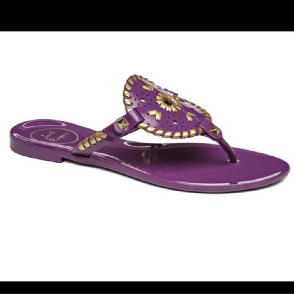 Jack Rogers Georgica jelly purple and gold medallion sandals
